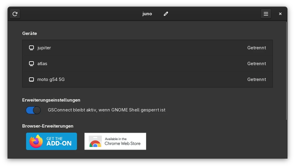 GSConnect on Aeon Desktop showing 3 paired devices