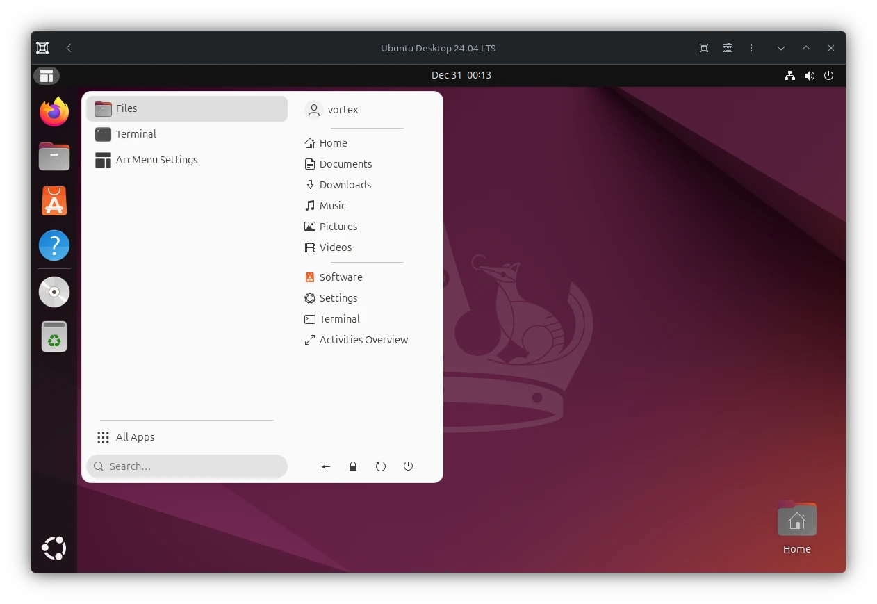 Arc Menu on Ubuntu