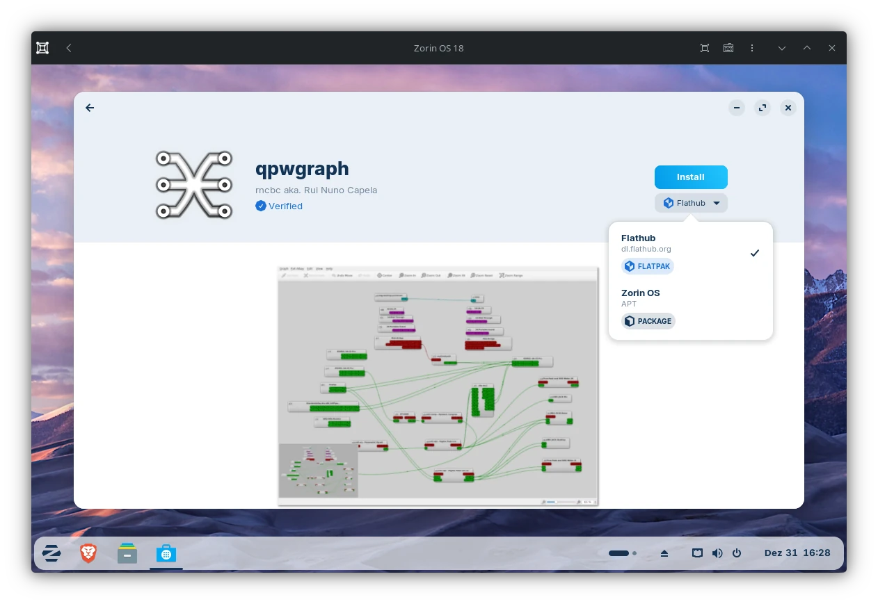 ZorinOS Software Center with flatpak pre-selected